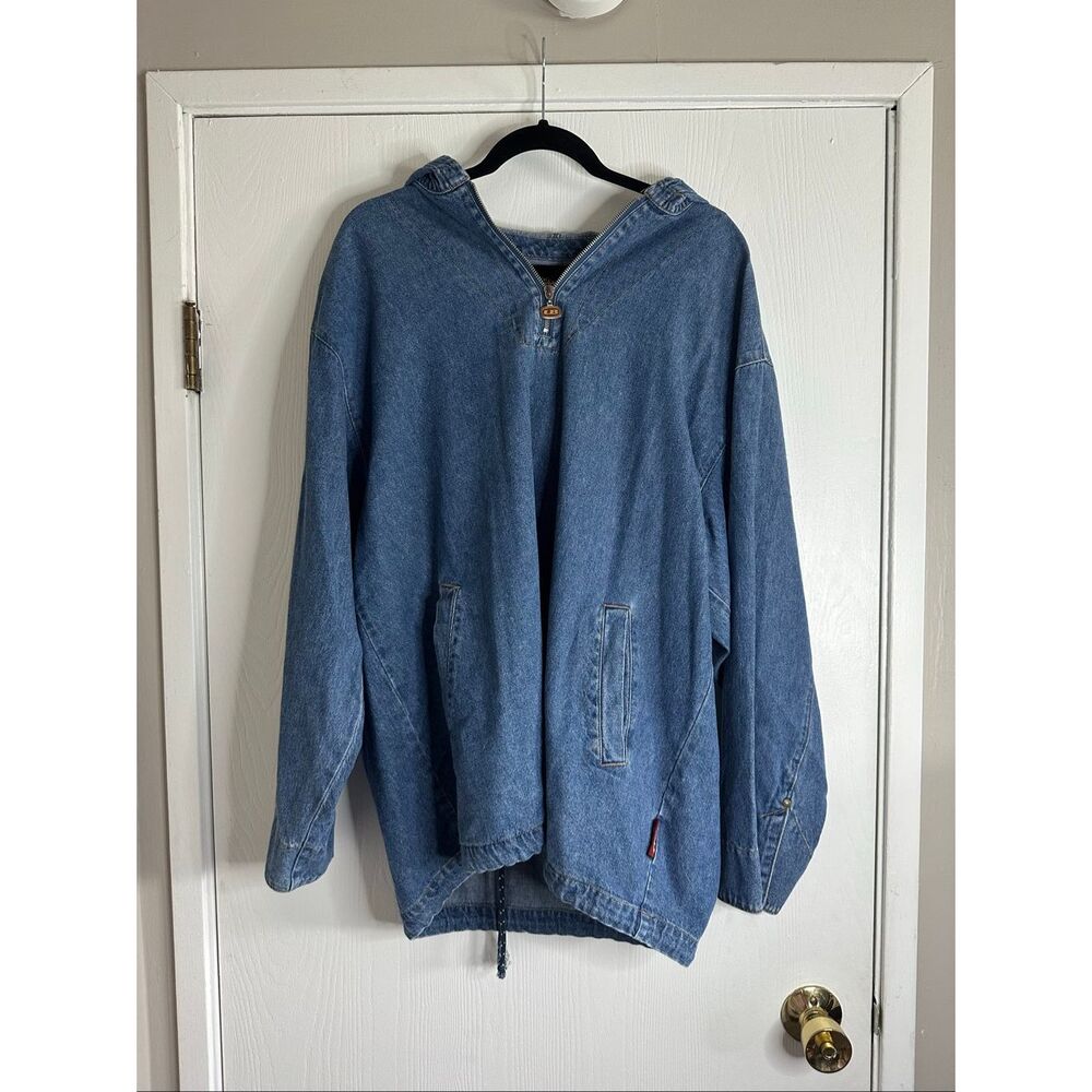 Unionbay Vintage Blue Denim Hooded Quarter Zip Pullover Size Medium
